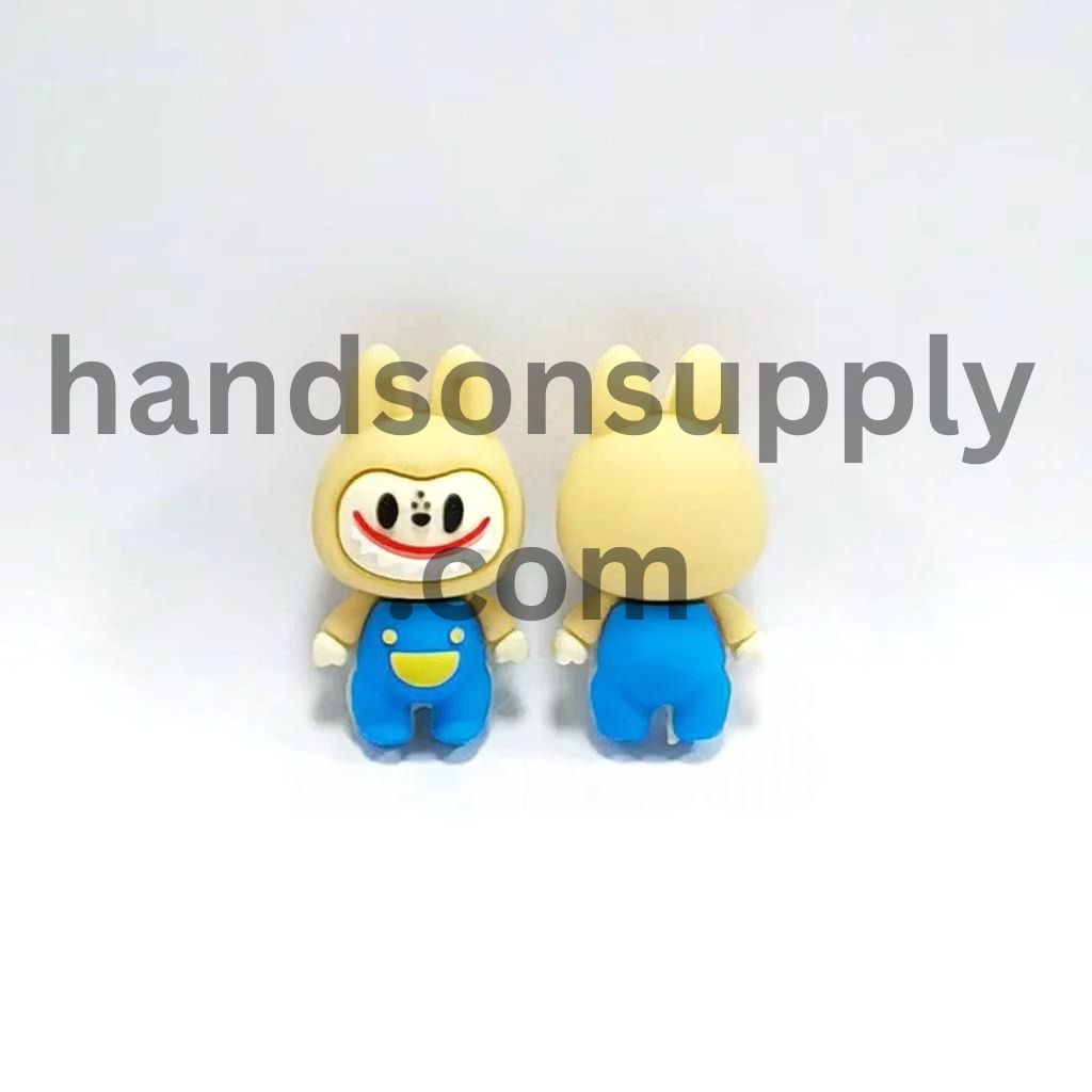 Cute 3D Little Cartoon Monster Doll Chracter in Blue Yellow TinyTreasures Silicone Focal Beads