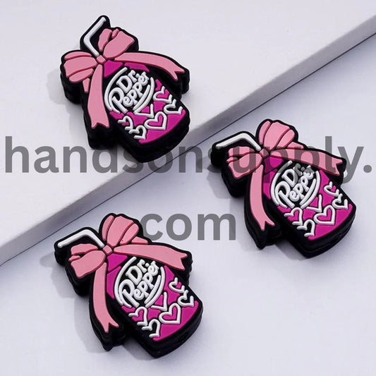 Adorable Pink Bow Straw Soda Drink Beverage Bottle Can Cute Silicone Focal Beads