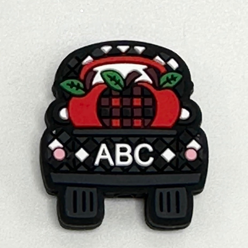 Educator Car, Learning, Checkered Apple, Teacher ABC, Silicone Focal Beads