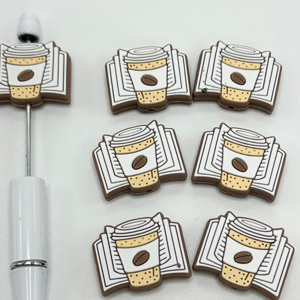 Creative Cute Bean Relax Cozy, Coffee with Book Silicone Focal Beads