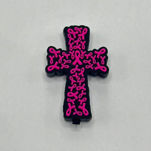 Ribbon Bowtie Breast Cancer Awareness Pink Cross Silicone Focal Beads