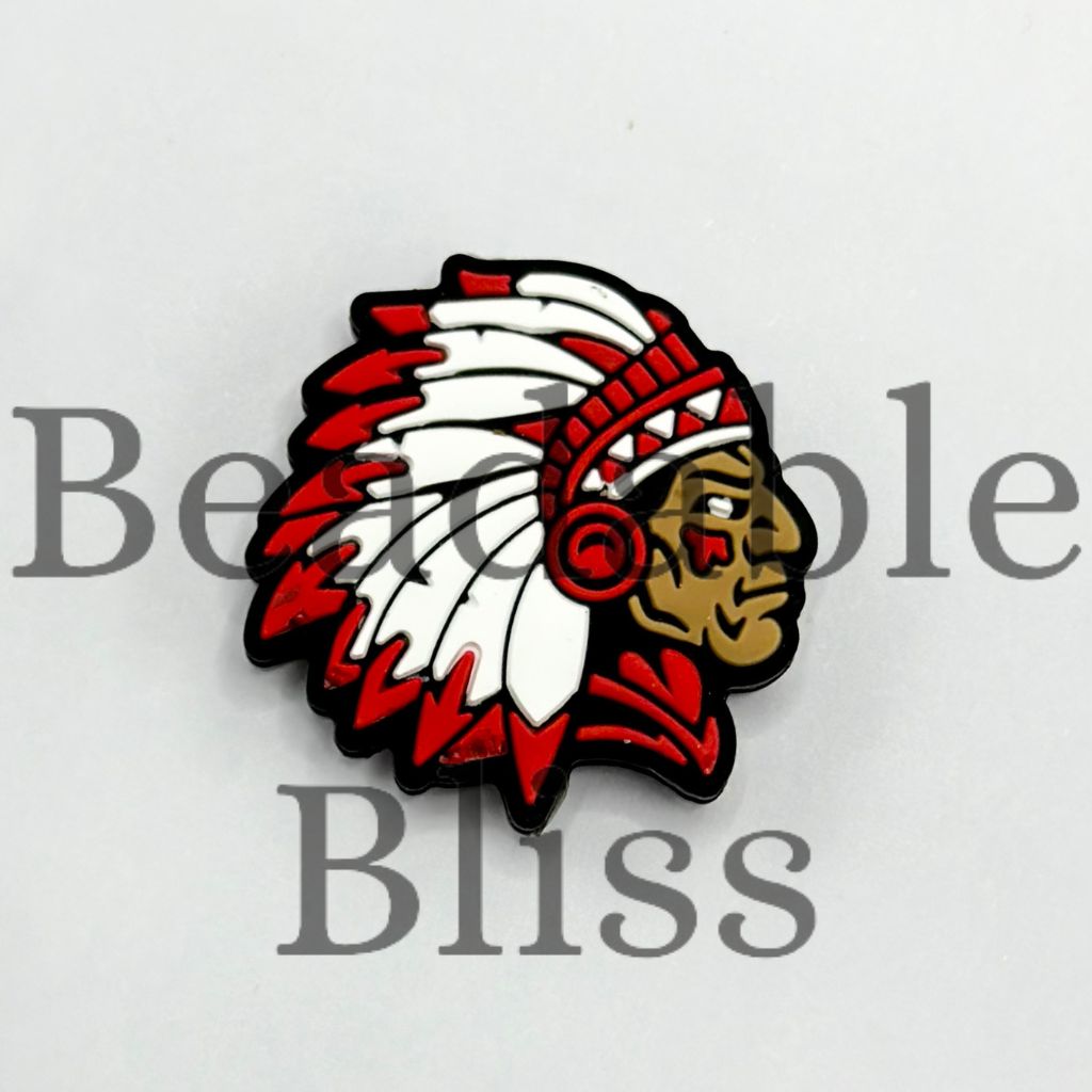 Red Indian Warrior Chief Head with Feathers Native American Silicone Focal Beads