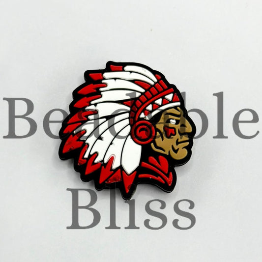 Red Indian Warrior Chief Head with Feathers Native American Silicone Focal Beads