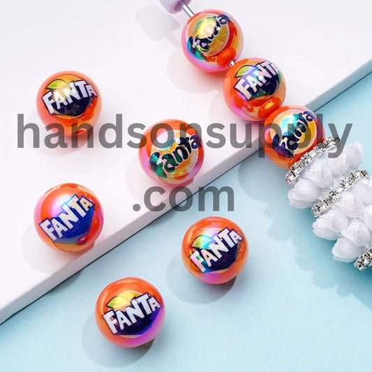 Drink Soda Fant Orange Round UV Coating Acrylic Beads, 16MM, Random Mix