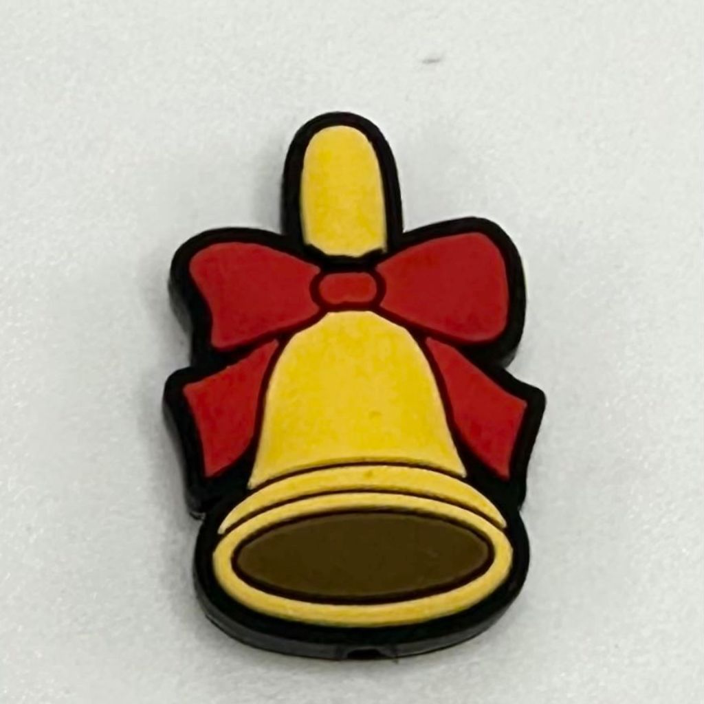 Christmas Icon, Bell Ribbon with Handle , Silicone Focal Beads