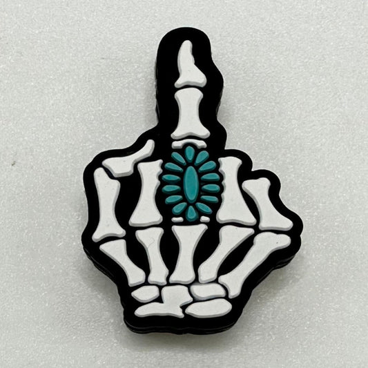 Middle Finger Skeleton, Hand Gesture, Rock Beads, Silicone Focal Beads