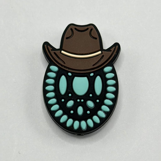 Hat with Polka Dots Teal Brown Cowboy Hat Silicone Focal Beads