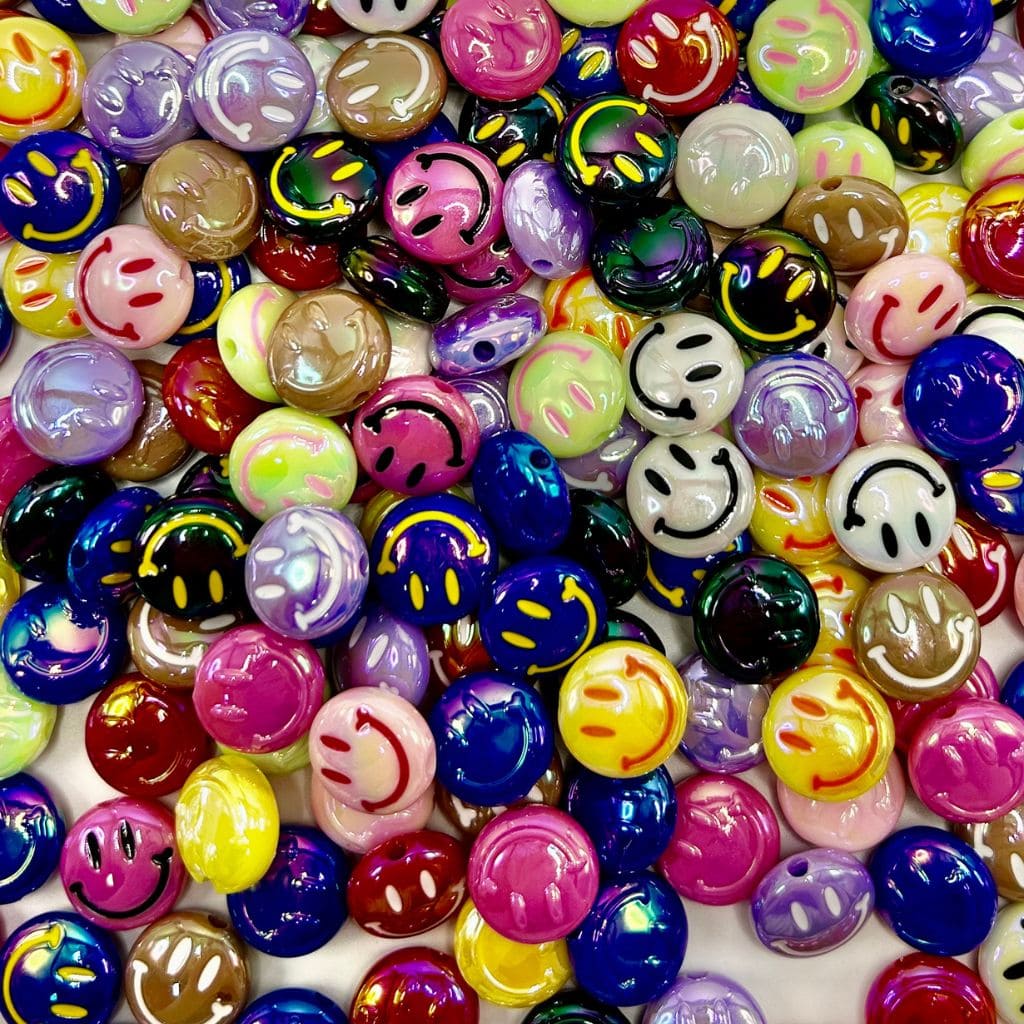Smiley Face Beads, Round Acrylic Beads with Smiley Emojis