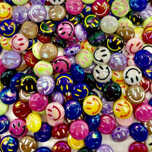 Round Smiley Face Beads, Acrylic Beads with Smiley Emojis