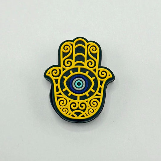 Blue Evil Eye with Pattern Hand Palm Silicone Focal Beads
