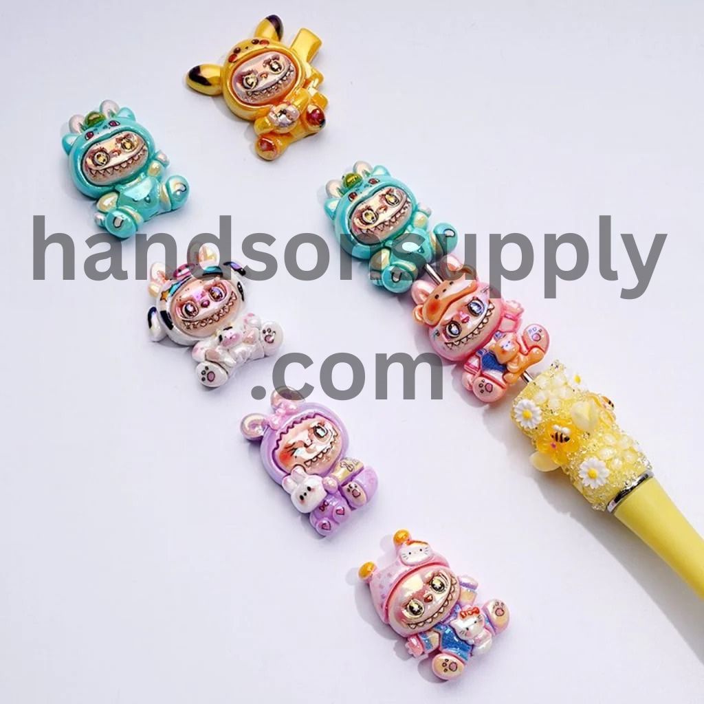 Cute Vivid Spooky Friend Monster Doll Series Play Charmers UV Coating Acrylic Beads, Around 30*20MM, Random Mix