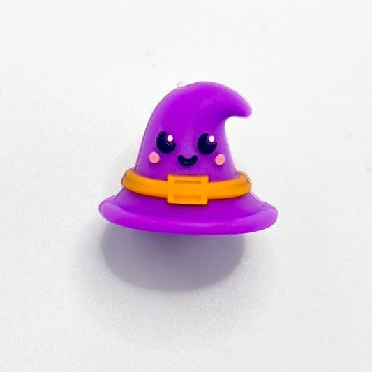 Purple Cute Wizard Hat with Smile Face Halloween 3D Silicone Focal Beads for DIY Jewelry and Crafts