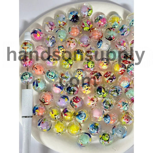 Large Round Insid Out Cartoon Small Bead Inside Clear Acrylic Beads, Random Mix, 16MM