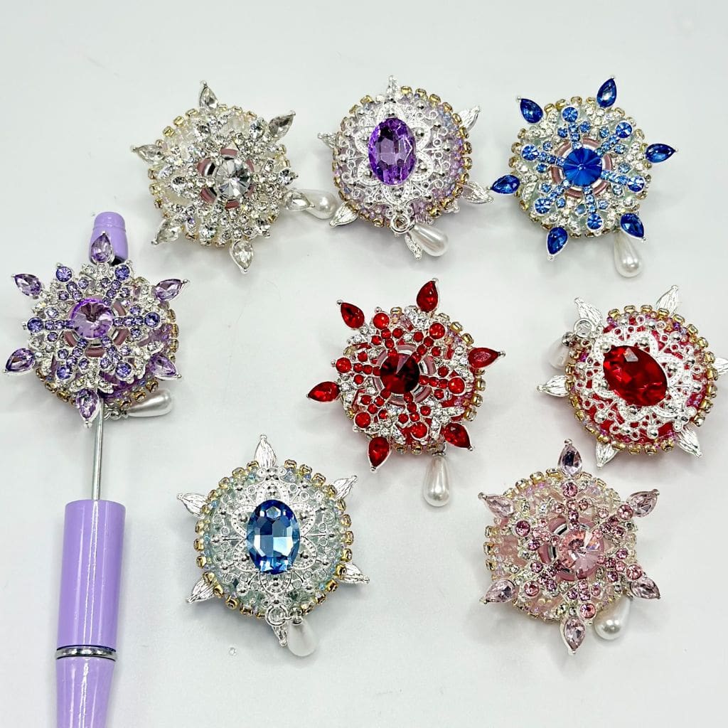 Fancy Alloy Acrylic Beads with Swirling Snow Flower, Rhinestone Chain Hanging Pearl, 26.5*40mm, Random Mix