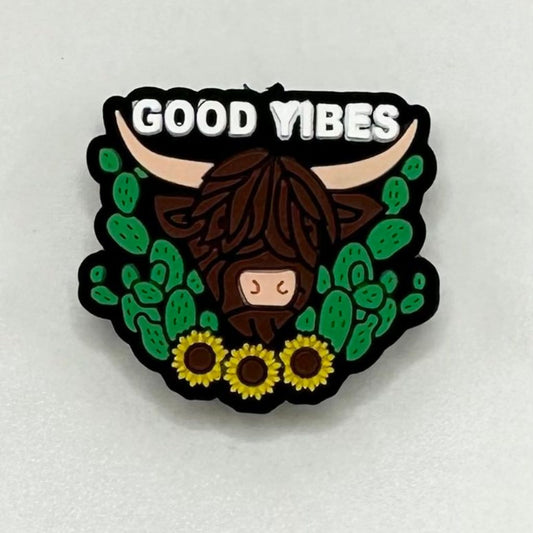 Highland Cow Stickers with Sunflower Good Vibes Silicone Focal Beads