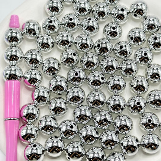 Round Silver Color Acrylic Beads, 16mm