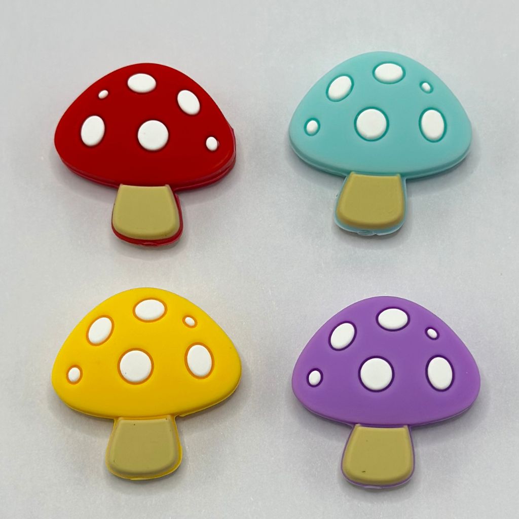 Mushroom Beads, Cute Colorful Mushrooms with Polka Dots, Silicone Focal Beads