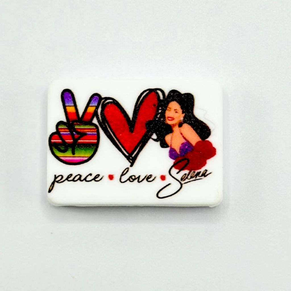 Selena Woman in Red Heart, Peace, Love Silicone Focal Beads