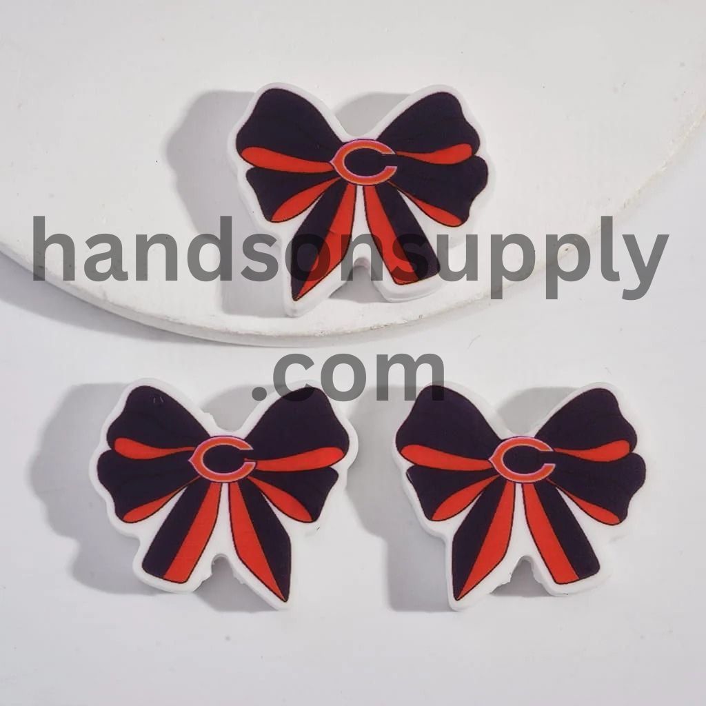 Bow Tie Shape with Chicago Football Pattern Silicone Focal Beads
