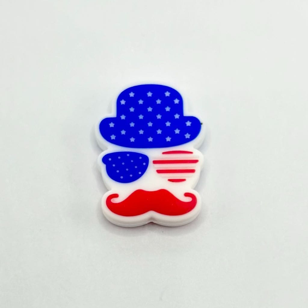USA Flag Patriotic Bearded Man with Two-Tone Sunglasses Silicone Focal Beads