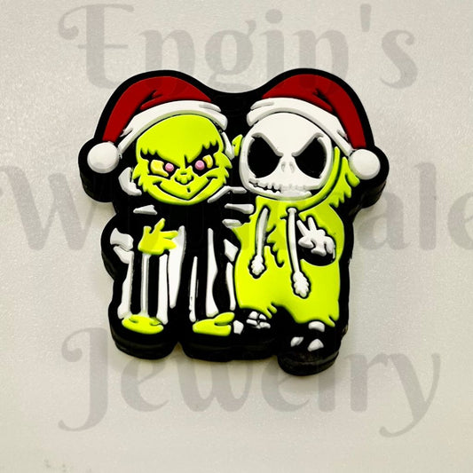 Skeleton Couple Halloween Green Character Mate Silicone Focal Beads （Ship out in Around 4-6 Days after Ordering)