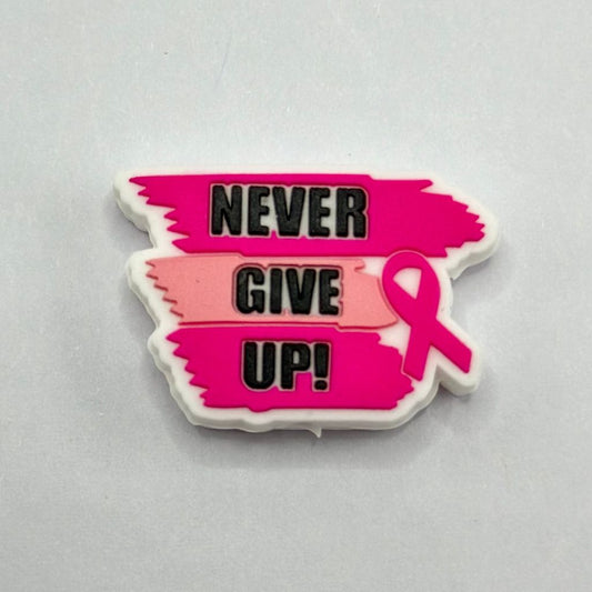Pink Ribbon Cancer Awareness Never Give Up Silicone Focal Beads