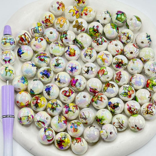 Round Christmas Doctor Santa Claus Beads Acrylic Bead Random Mix,16mm