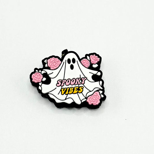 Spooky Vibes Pink Flower Ghost Halloween Silicone Focal Beads