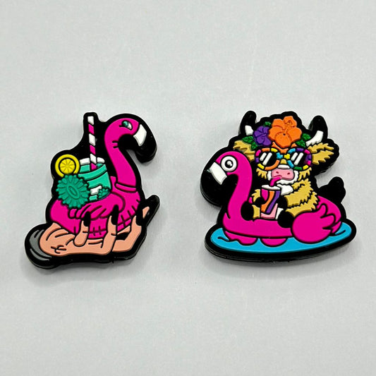 Witch Hand with a Drink Cow Floating on Flamingo, Silicone Focal Beads Random Mix