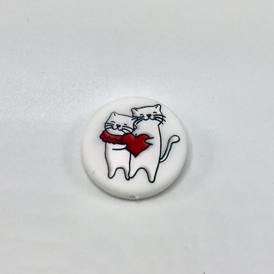 Cats Hug Each Other Heart Cute Loving Silicone Focal Beads