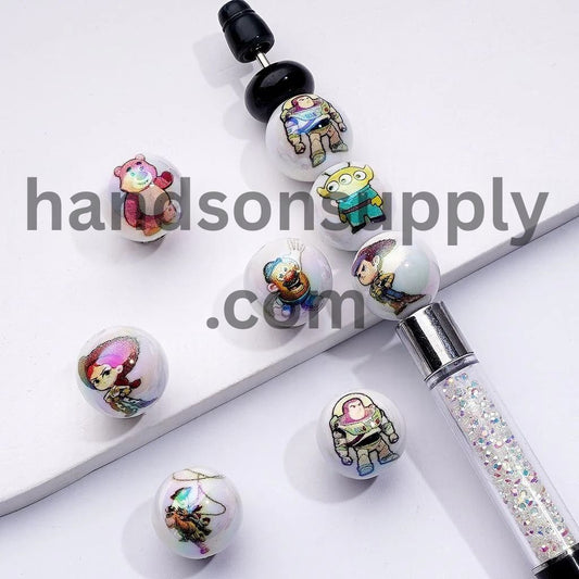 Round UV Coating Kids Edition Cartoon Acrylic Beads, 16MM, Random Mix