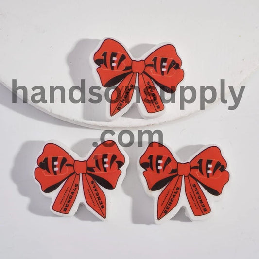 Bow Tie Shape with Cincinnati Football Pattern Silicone Focal Beads