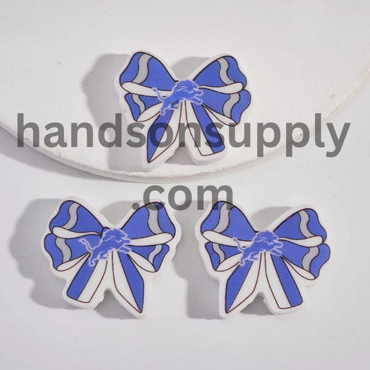 Bow Tie Shape with Detroit Football Pattern Silicone Focal Beads
