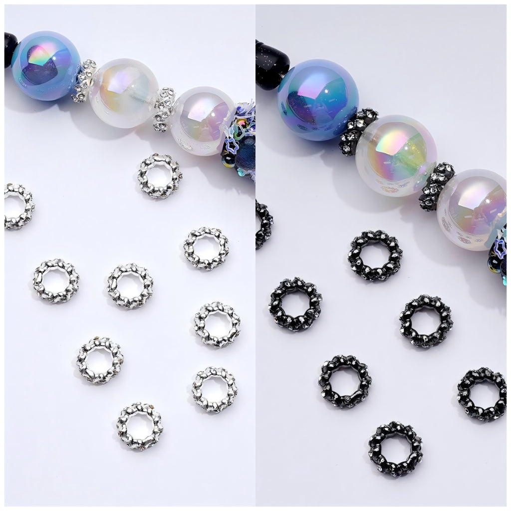 Charming Mini Spacer Beads in Silver and Gun Black Metal with Clear Rhinestones, 10MM