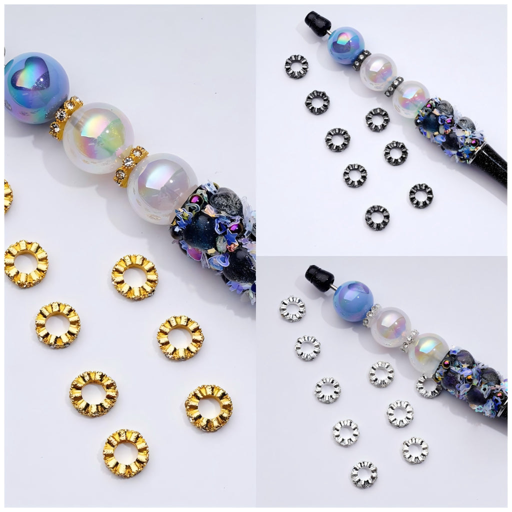 Charming Mini Round Spacer Beads in Gold, Silver, and Gun Black Metal with Clear Rhinestones, 10MM