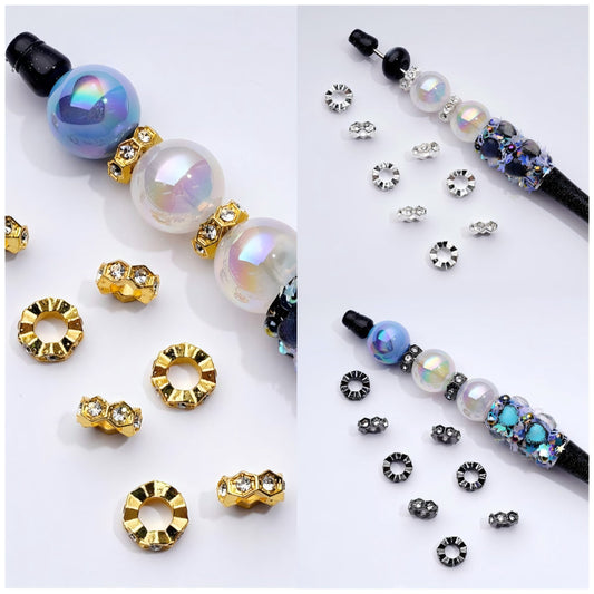 Exquisite Cute Gold Silver Gun Black Metal Hexagon Spacer with Clear Rhinestones, Around 10MM