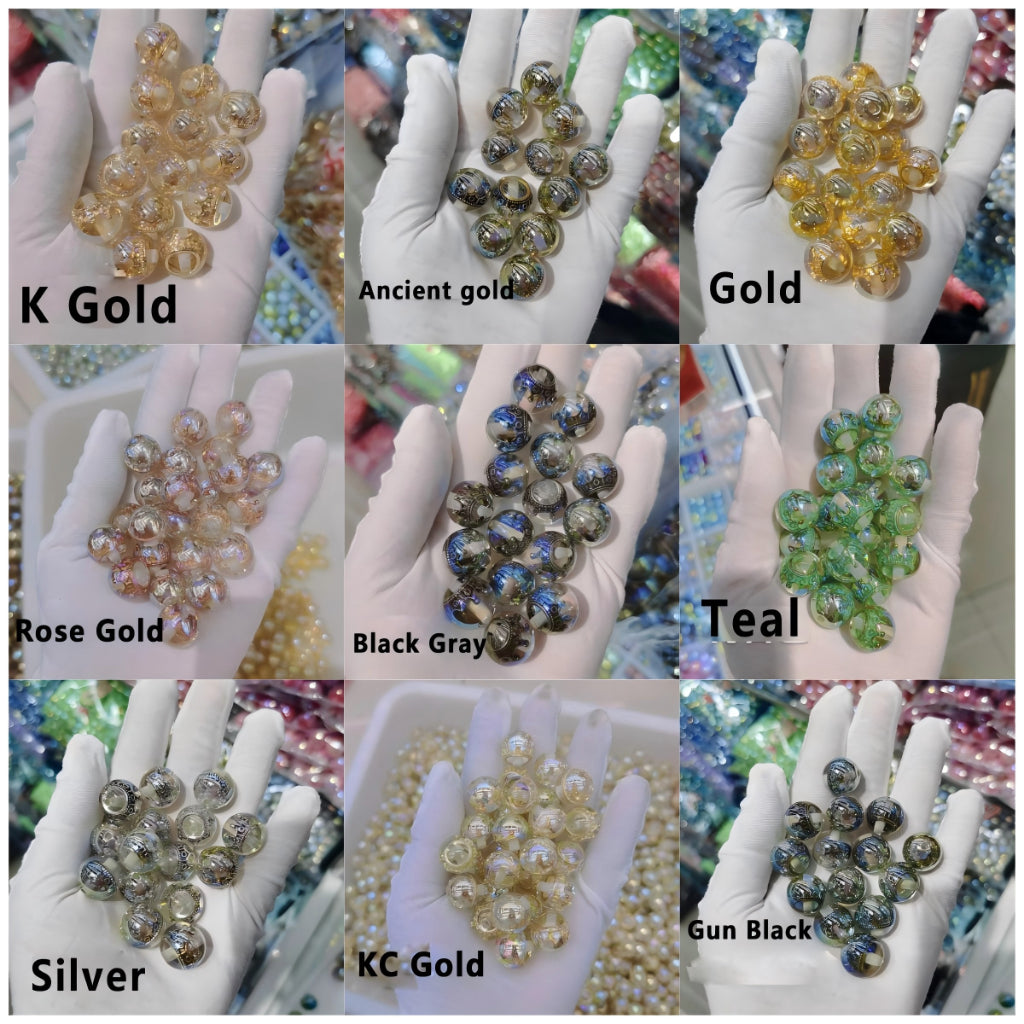 Collage of hands displaying various colored gemstones labeled with color names.

