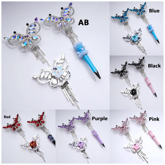 Glittering Silver Alloy Butterfly with Sparkling Rhinestones, Metal Chains & White Pearls Adorned with Hearts, Flowers & Clay Beads Approx. 79x108MM
