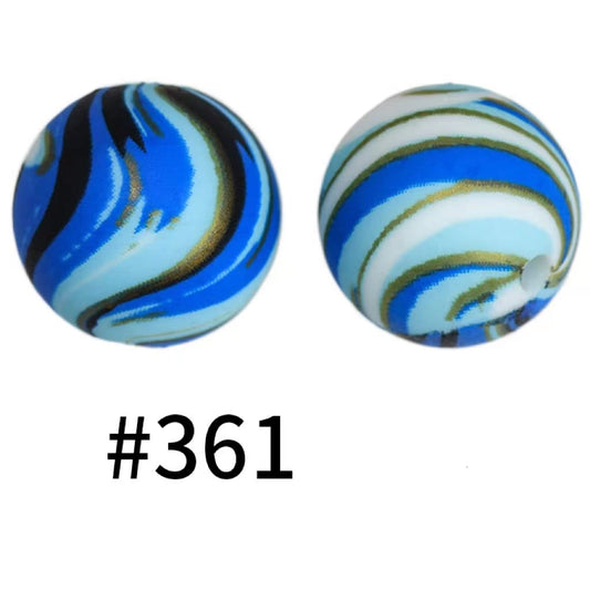 Round Blue Waves Printed Silicone Beads Number 361
