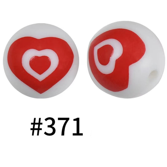 Round Printed Heart in Heart Silicone Beads Number 371