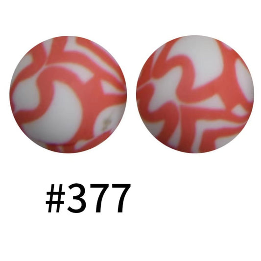 Printed Red Lines on White Silicone Beads Number 377