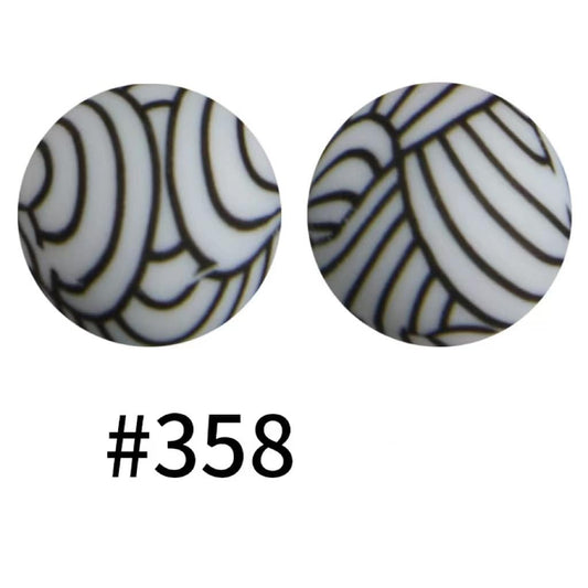 Printed Black and White Pattern Silicone Beads Number 358