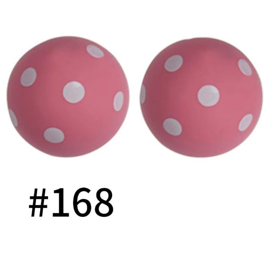 Round White Polka Dots on Pink Printed Silicone Beads Number 168