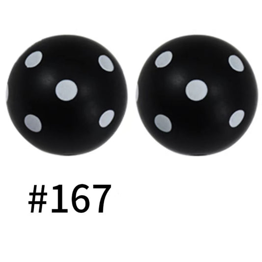 Black White Round Polka Dots Printed Silicone Beads Number 167