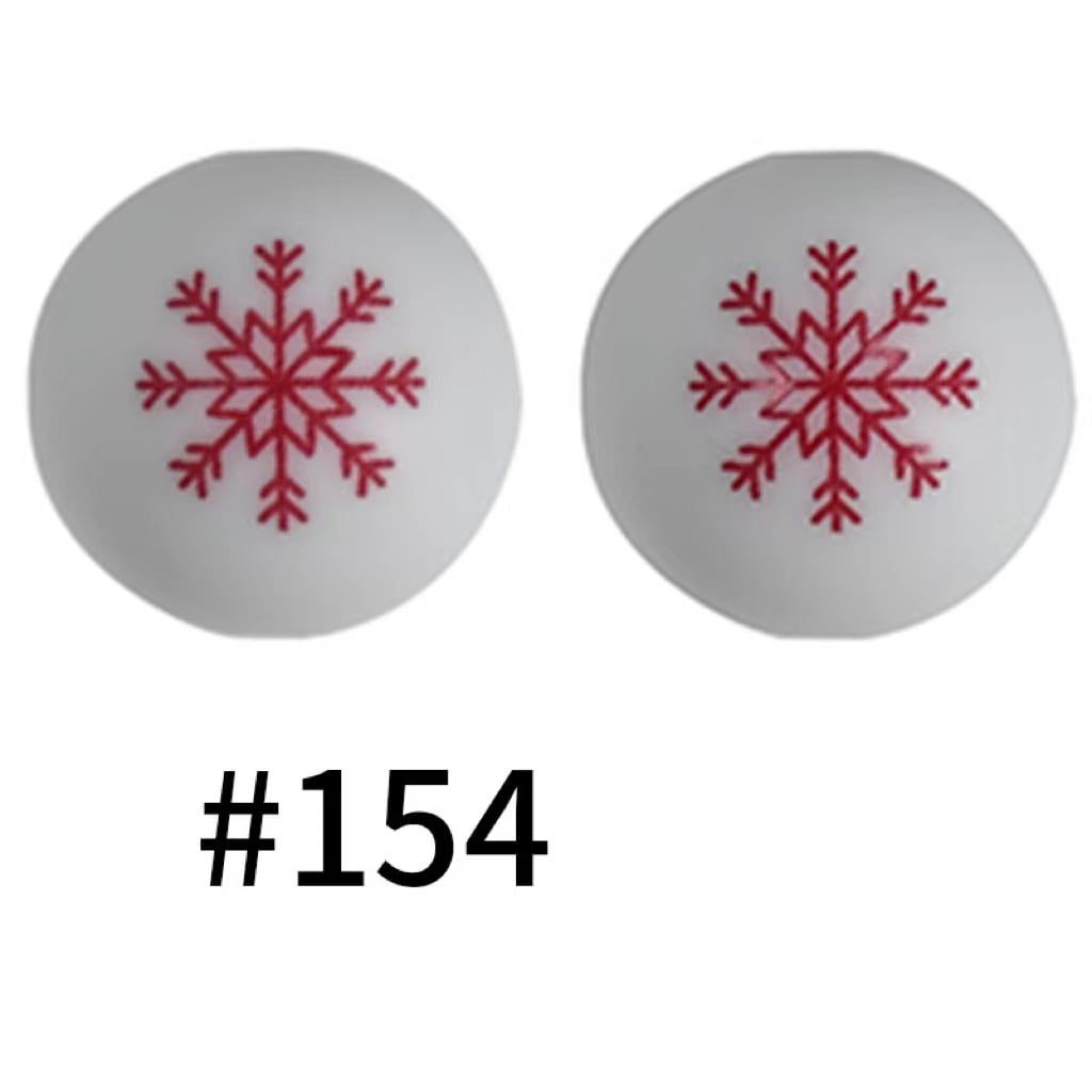 Two white balls with red snowflake designs on a white background, labeled '#154'.

