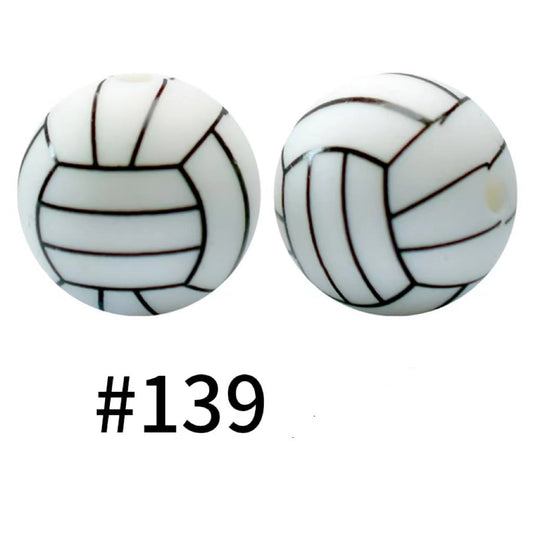 Cute Round Volleyball ball Printed Silicone Beads Number 139