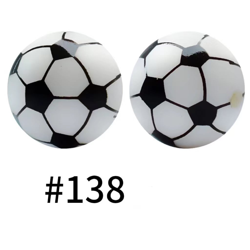 Black and White Soccer Ball Design Printed Soccer Balls Silicone Beads