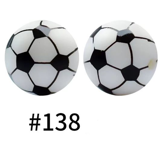 Black and White Soccer Ball Design Printed Soccer Balls Silicone Beads