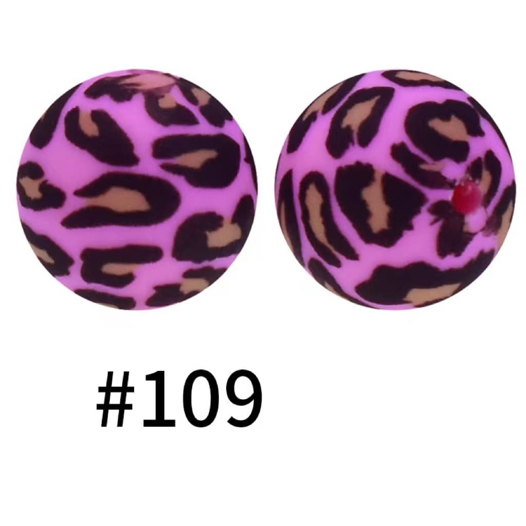 Pink Jaguar Printed Round Silicone Beads Number 109