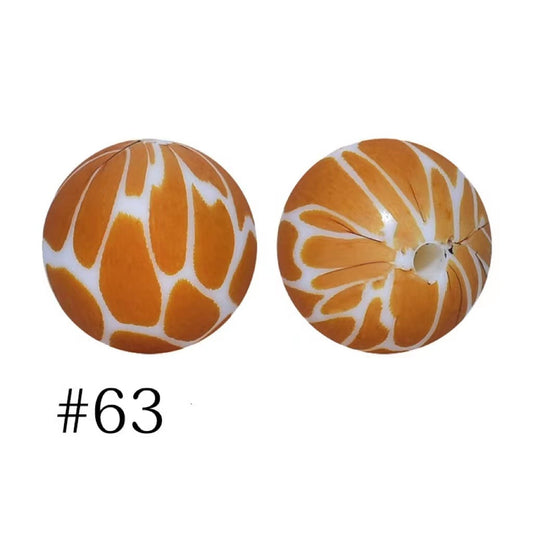 Cute Round Orange Jaguar Printed Silicone Beads Number 63